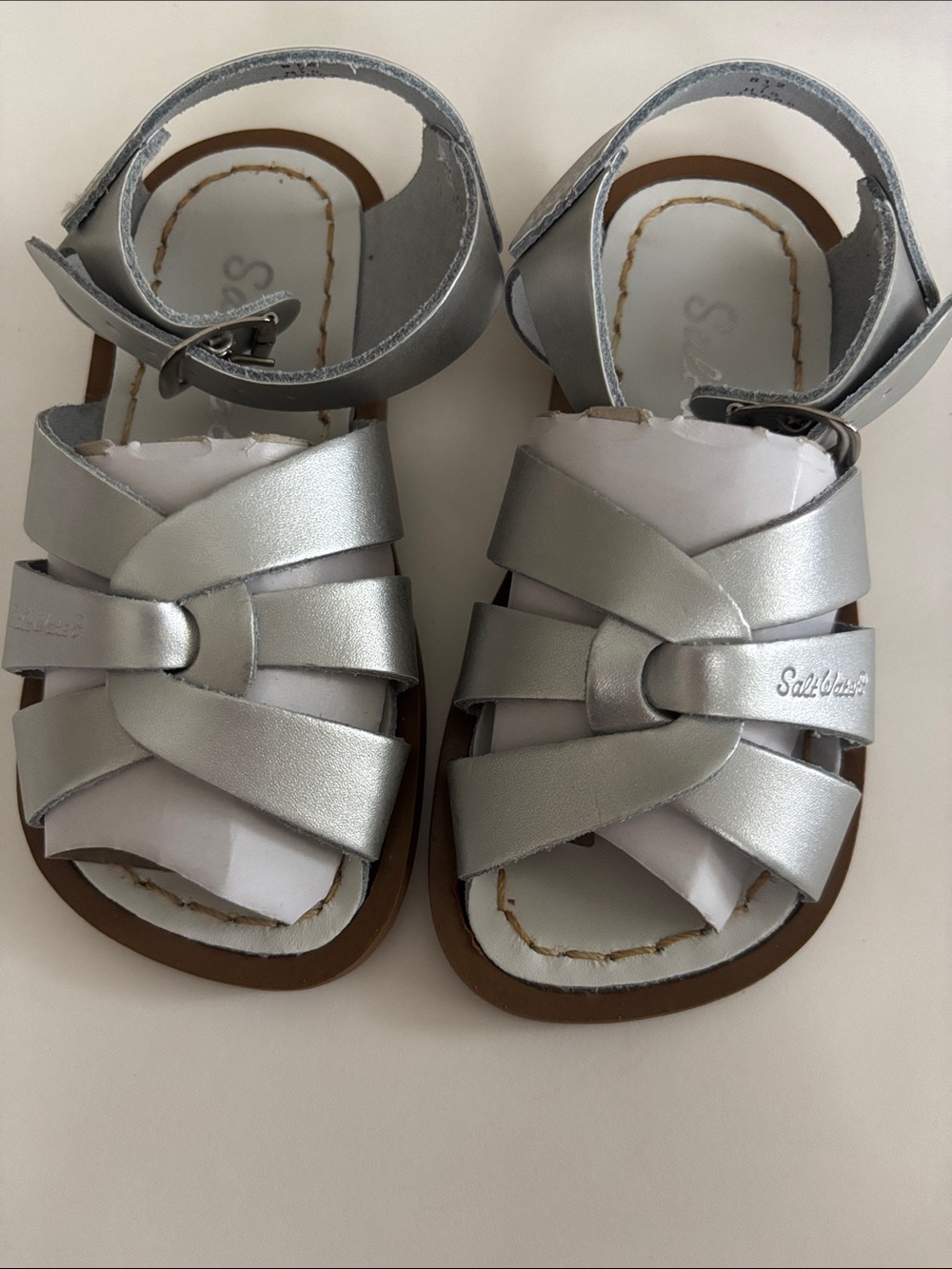 Silver Metallic Kids' Sandals with Ankle Strap